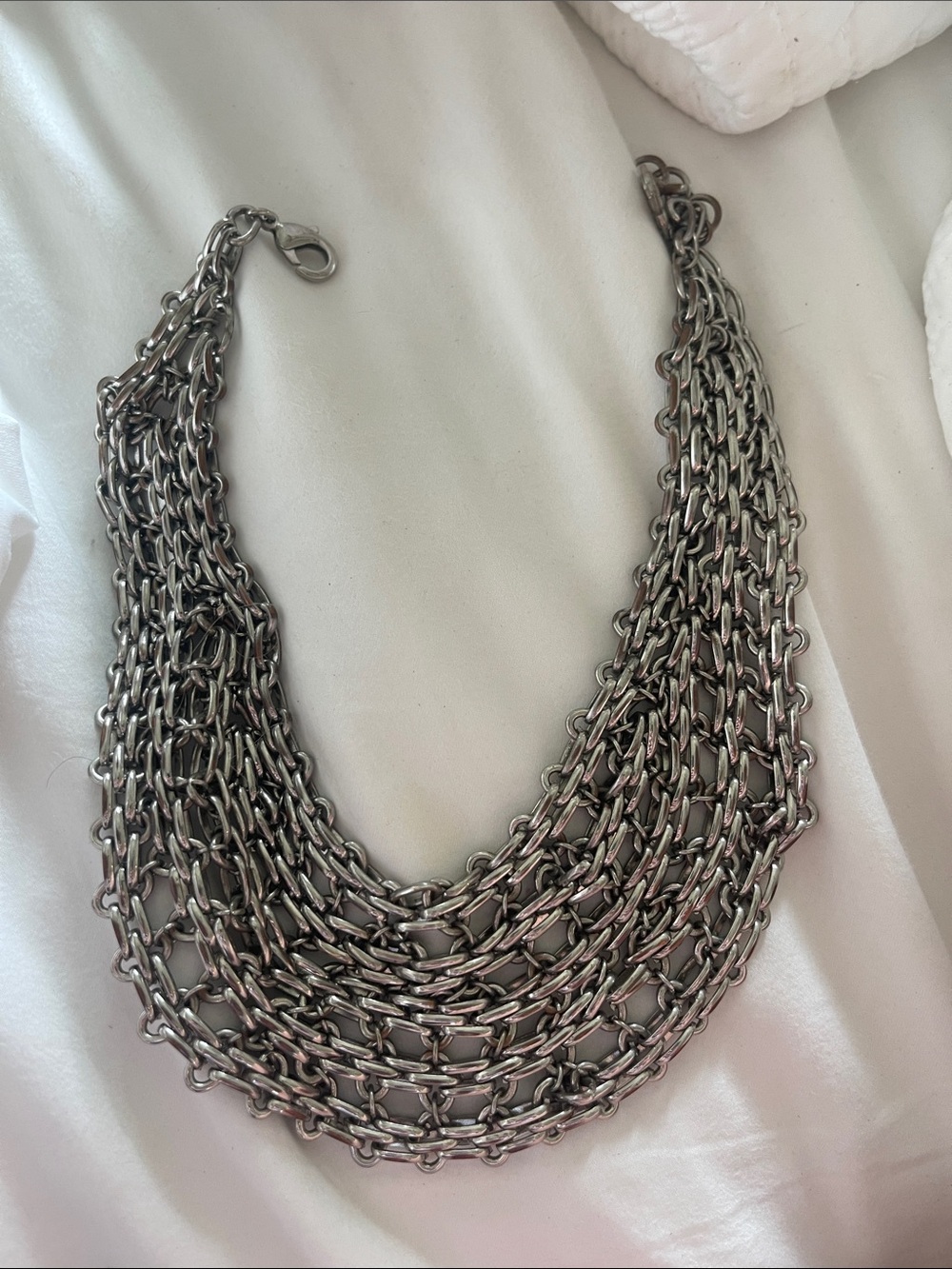 BCBG Multi-Strand Silver-Tone Chain Statement Necklace